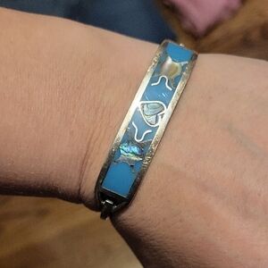 Blue alpaca silver mother pearl bracelet
